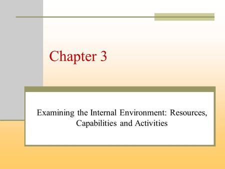 Chapter 3 Examining the Internal Environment: Resources, Capabilities and Activities.