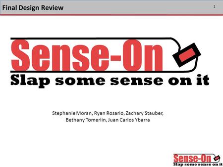 1 Final Design Review Stephanie Moran, Ryan Rosario, Zachary Stauber, Bethany Tomerlin, Juan Carlos Ybarra.
