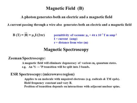 Magnetic Field (B) A photon generates both an electric and a magnetic field A current passing through a wire also generates both an electric and a magnetic.