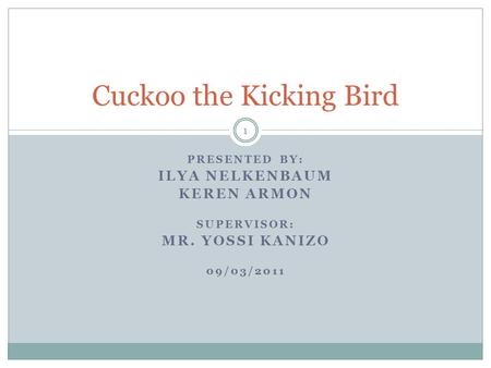 PRESENTED BY: ILYA NELKENBAUM KEREN ARMON SUPERVISOR: MR. YOSSI KANIZO 09/03/2011 Cuckoo the Kicking Bird 1.