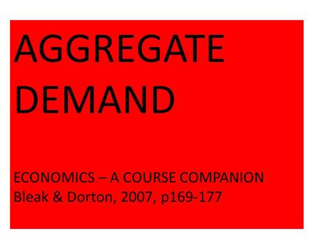 AGGREGATE DEMAND ECONOMICS – A COURSE COMPANION
