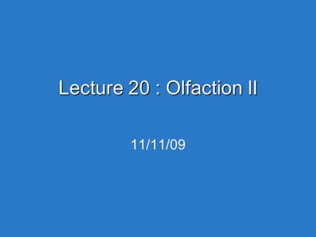 Lecture 20 : Olfaction II 11/11/09. For next week  See web site  Background - 1 pg.