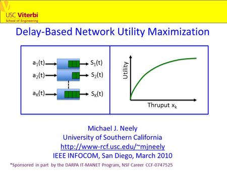 Delay-Based Network Utility Maximization Michael J. Neely University of Southern California  IEEE INFOCOM, San Diego, March.