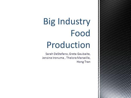 Sarah DeStefano, Greta Gaubaite, Jensine Ironuma, Thelora Marseille, Hong Tran Big Industry Food Production.