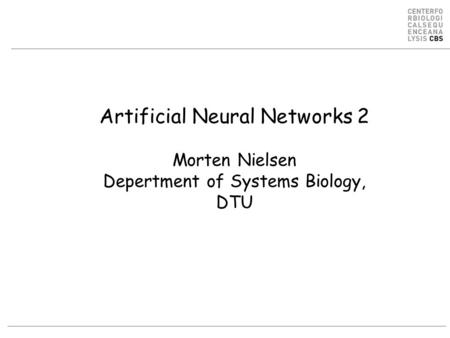 Artificial Neural Networks 2 Morten Nielsen Depertment of Systems Biology, DTU.