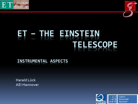 ET – THE Einstein telescope INSTRUMENTAL ASPECTS