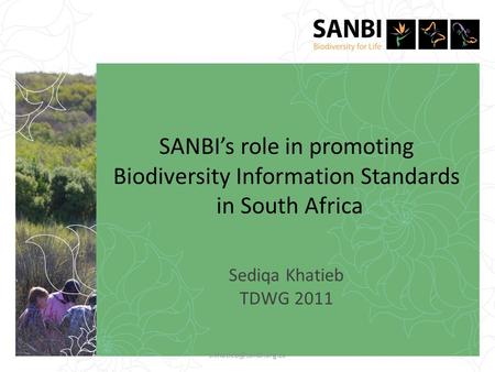 SANBI’s role in promoting Biodiversity Information Standards in South Africa Sediqa Khatieb TDWG 2011