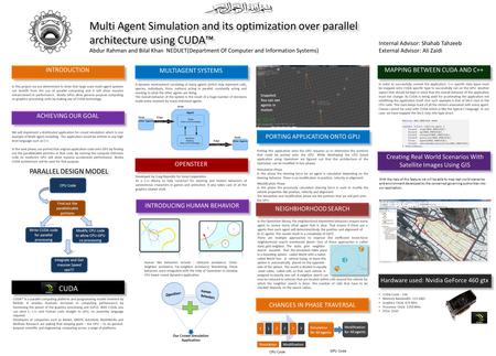 Multi Agent Simulation and its optimization over parallel architecture using CUDA™ Abdur Rahman and Bilal Khan NEDUET(Department Of Computer and Information.