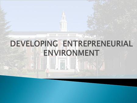 DEVELOPING ENTREPRENEURIAL ENVIRONMENT.  The Context.  Current Policies and Practices  Typical Academic Entrepreneurship Activities  Issues and Challenges.