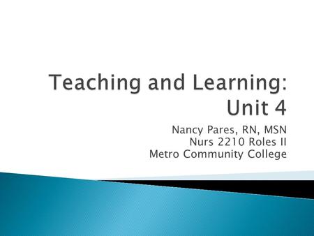 Nancy Pares, RN, MSN Nurs 2210 Roles II Metro Community College.