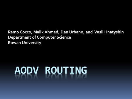 Remo Cocco, Malik Ahmed, Dan Urbano, and Vasil Hnatyshin Department of Computer Science Rowan University.