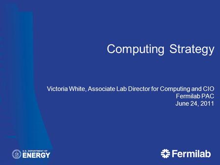 Computing Strategy Victoria White, Associate Lab Director for Computing and CIO Fermilab PAC June 24, 2011.