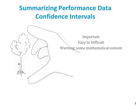 1 Summarizing Performance Data Confidence Intervals Important Easy to Difficult Warning: some mathematical content.