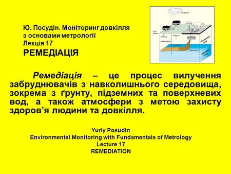 Ю. Посудін. Моніторинг довкілля з основами метрології Лекція 17 РЕМЕДІАЦІЯ Ремедіація – це процес вилучення забруднювачів з навколишнього середовища, зокрема.