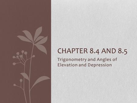 Trigonometry and Angles of Elevation and Depression CHAPTER 8.4 AND 8.5.
