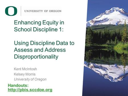 Enhancing Equity in School Discipline 1: Using Discipline Data to Assess and Address Disproportionality Kent McIntosh Kelsey Morris University of Oregon.