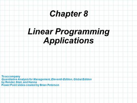 Linear Programming Applications