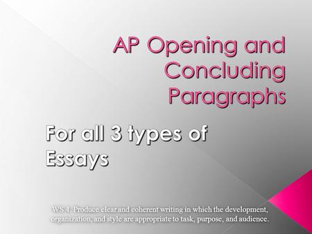 WS 4. Produce clear and coherent writing in which the development, organization, and style are appropriate to task, purpose, and audience.