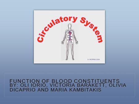 FUNCTION OF BLOOD CONSTITUENTS BY: OLI IORIO, VICTORIA BARAKETT, OLIVIA DICAPRIO AND MARIA KAMBITAKIS.
