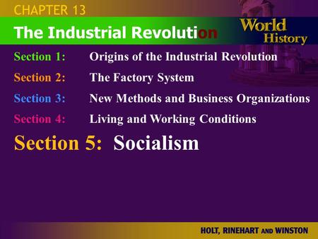 CHAPTER 13 Section 1:Origins of the Industrial Revolution Section 2:The Factory System Section 3:New Methods and Business Organizations Section 4: Living.