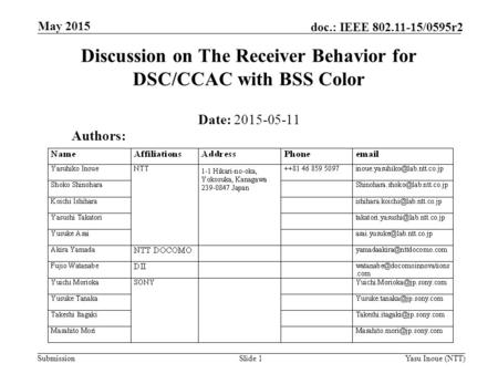 Discussion on The Receiver Behavior for DSC/CCAC with BSS Color