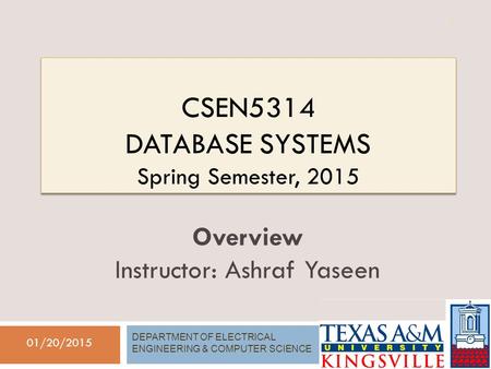 CSEN5314 Database Systems Spring Semester, 2015