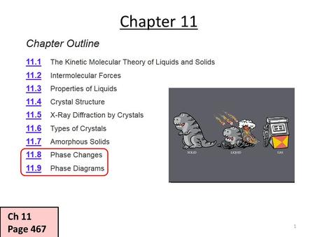 Chapter 11 1 Ch 11 Page 467. STATES OF MATTER CH 11.4-7 CH 11.1-3 CH 5The internet? Phase Change- The transformation from one phase to another upon the.