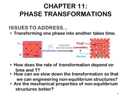 ISSUES TO ADDRESS... Transforming one phase into another takes time. How does the rate of transformation depend on time and T? 1 How can we slow down the.