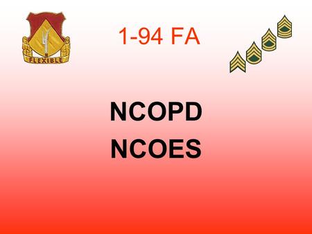 1-94 FA NCOPD NCOES. REQUIRMENTS TO ATTEND ALL NCO SCHOOLS Meet physical fitness/weight standards outlined in AR 600-9 and AR 350-41 Have six months service.