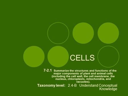 CELLS 7-2.1 Summarize the structures and functions of the major components of plant and animal cells (including the cell wall, the cell membrane, the nucleus,