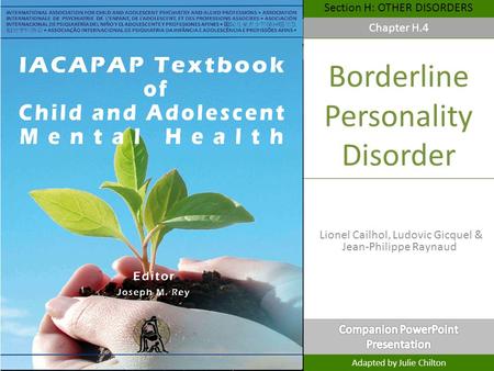 Lionel Cailhol, Ludovic Gicquel & Jean-Philippe Raynaud DEPRESSION IN CHILDREN AND ADOLESCENTS Section H: OTHER DISORDERS Borderline Personality Disorder.