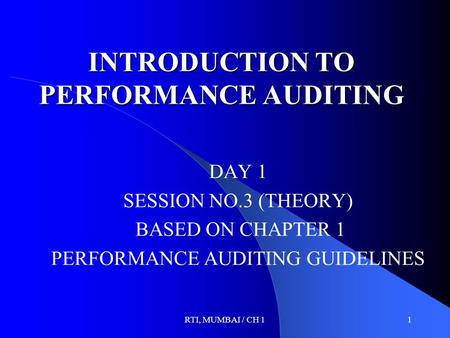 INTRODUCTION TO PERFORMANCE AUDITING