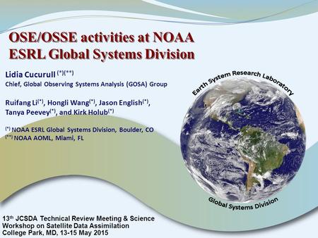 OSE/OSSE activities at NOAA ESRL Global Systems Division