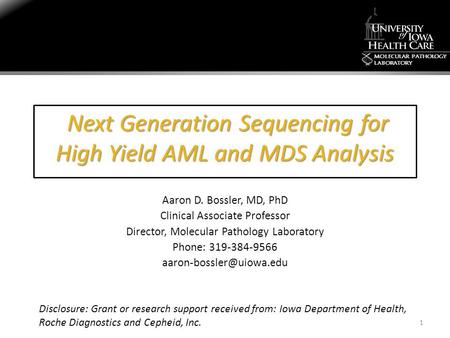 MOLECULAR PATHOLOGY LABORATORY Next Generation Sequencing for High Yield AML and MDS Analysis Next Generation Sequencing for High Yield AML and MDS Analysis.