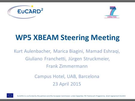 EuCARD-2 is co-funded by the partners and the European Commission under Capacities 7th Framework Programme, Grant Agreement 312453 WP5 XBEAM Steering Meeting.