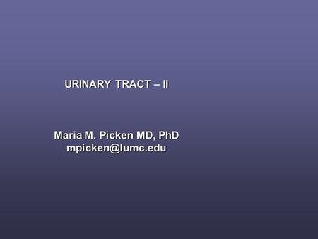 URINARY TRACT – II Maria M. Picken MD, PhD mpicken@lumc.edu.