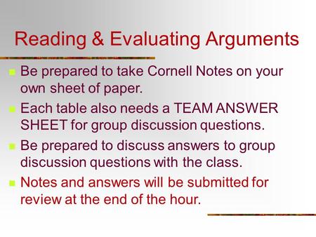 Reading & Evaluating Arguments