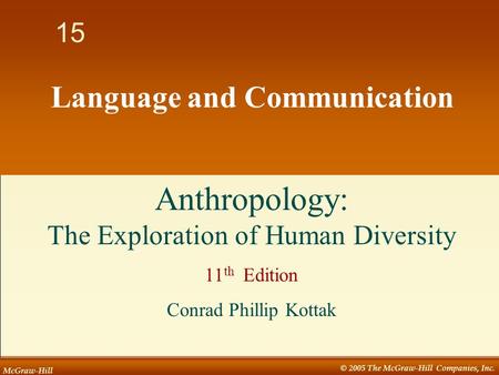 McGraw-Hill © 2005 The McGraw-Hill Companies, Inc. 1 15 Language and Communication Anthropology: The Exploration of Human Diversity 11 th Edition Conrad.