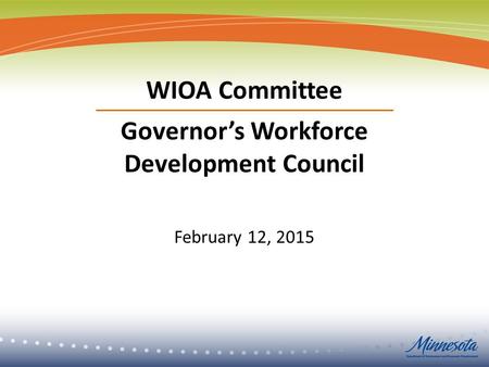 1 WIOA Committee Governor’s Workforce Development Council February 12, 2015.