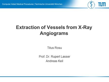 Extraction of Vessels from X-Ray Angiograms Titus Rosu Prof. Dr. Rupert Lasser Andreas Keil.