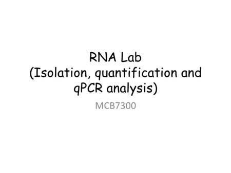RNA Lab (Isolation, quantification and qPCR analysis) MCB7300.