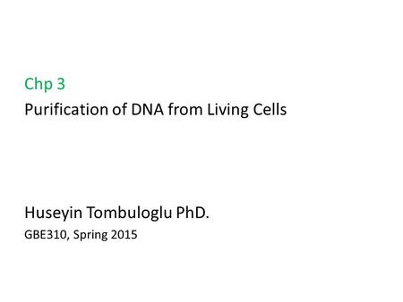 Chp 3 Purification of DNA from Living Cells Huseyin Tombuloglu PhD. GBE310, Spring 2015.
