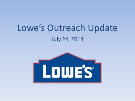 Lowe’s Outreach Update July 24, 2014. The Start Inspired leaders - Steve/Scott/Fred Visit to Walgreen’s DC in Anderson, SC Pilot in Pittston PA RDC.