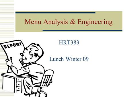 Menu Analysis & Engineering