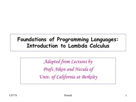 Foundations of Programming Languages: Introduction to Lambda Calculus