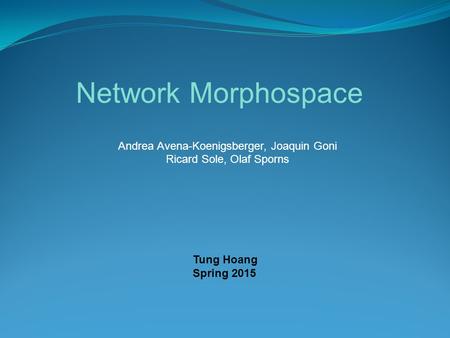 Network Morphospace Andrea Avena-Koenigsberger, Joaquin Goni Ricard Sole, Olaf Sporns Tung Hoang Spring 2015.