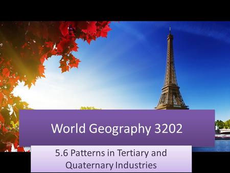 World Geography 3202 5.6 Patterns in Tertiary and Quaternary Industries.