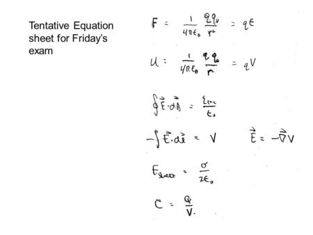 Tentative Equation sheet for Friday’s exam. By superposition, the field in the dielectric is the sum of the original capacitor field, plus the field from.