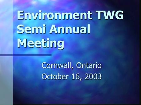 Environment TWG Semi Annual Meeting Cornwall, Ontario October 16, 2003.