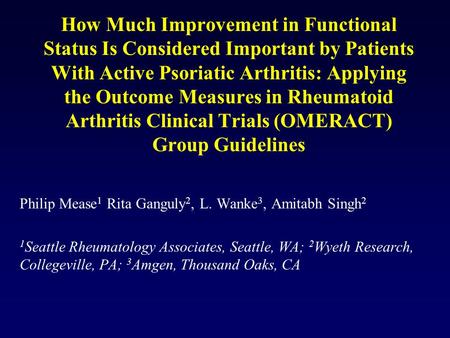 How Much Improvement in Functional Status Is Considered Important by Patients With Active Psoriatic Arthritis: Applying the Outcome Measures in Rheumatoid.
